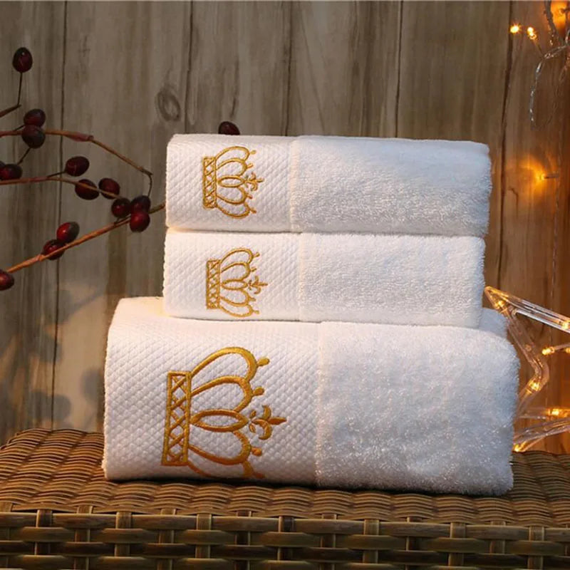 Embroidered Crown White bath towel 5stars Hotel Towels Quick Drying, Highly Absorbent, Great for Gifting