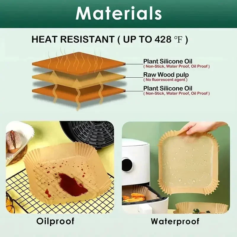 50pcs/125pcs Air Fryer Special Paper Food Silicon Oil Paper Round Bracket High Temperature Absorbent Paper Baking Accessories - Confia