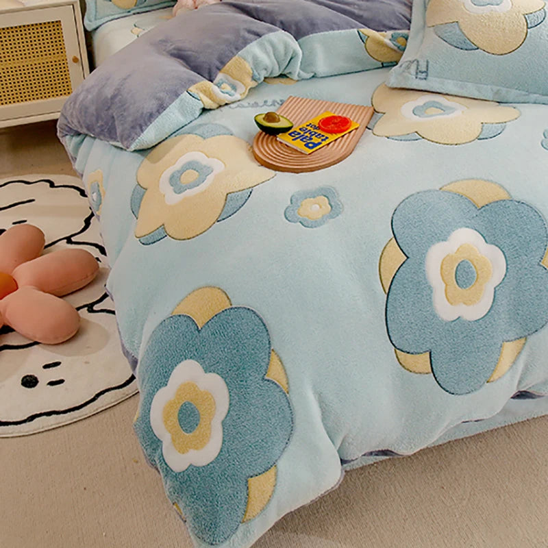 Winter Duvet Cover Thick Fleece Warm Flannel Coral Double Sided Velvet Bedding Single Double Queen King Size Quilt Cover