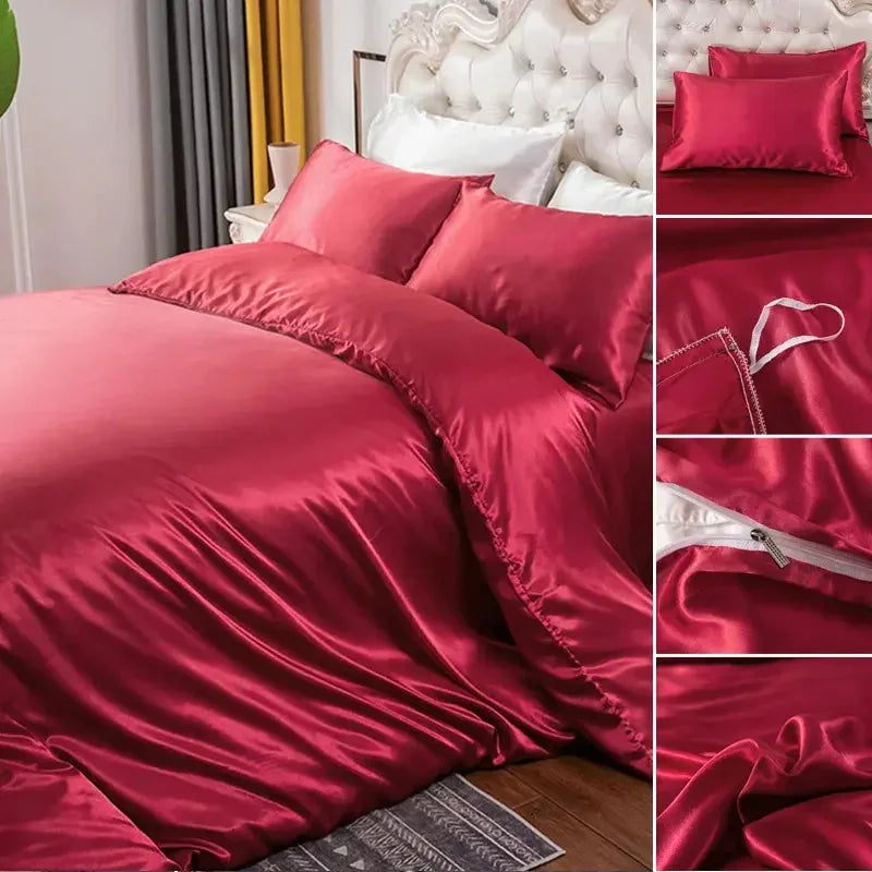 Bedding Duvet Cover Set Soft Silky Textured Comforter Cover with Corner Ties and Zipper Closure - Confia - reusablefoodstoragebags confia