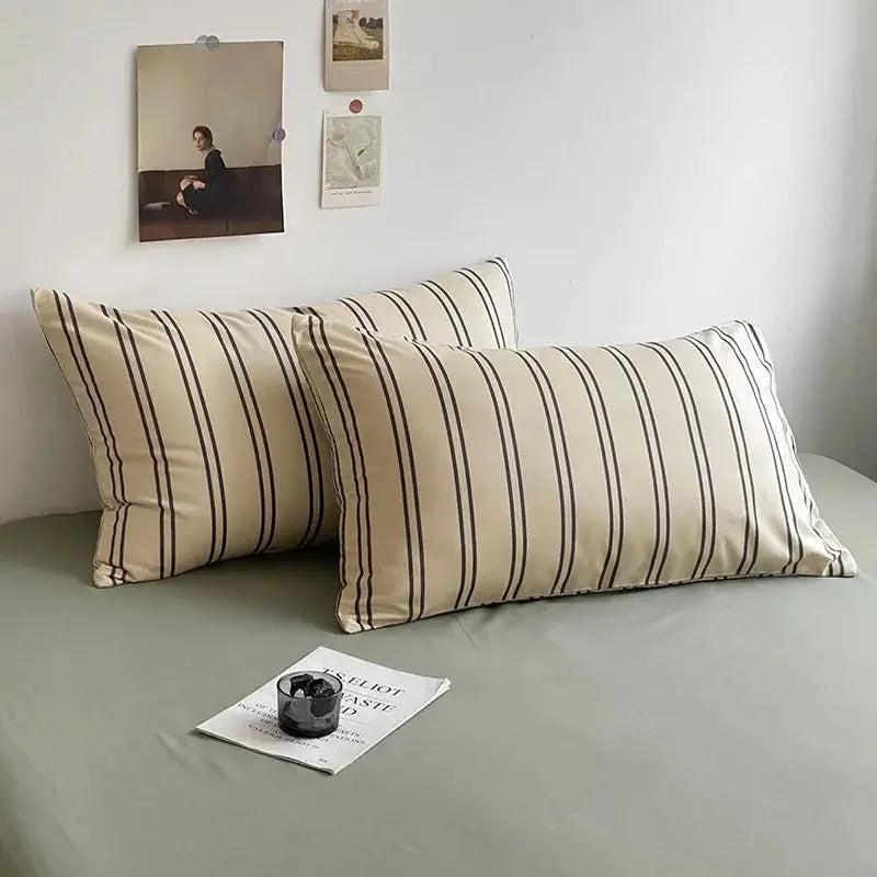 Microfiber Solid Satin Stripe Cotton AC Comforter Set King Size Double Bed with 1 Flat Bedsheet Linen Duvet Cover Set - Confia - reusablefoodstoragebags confia