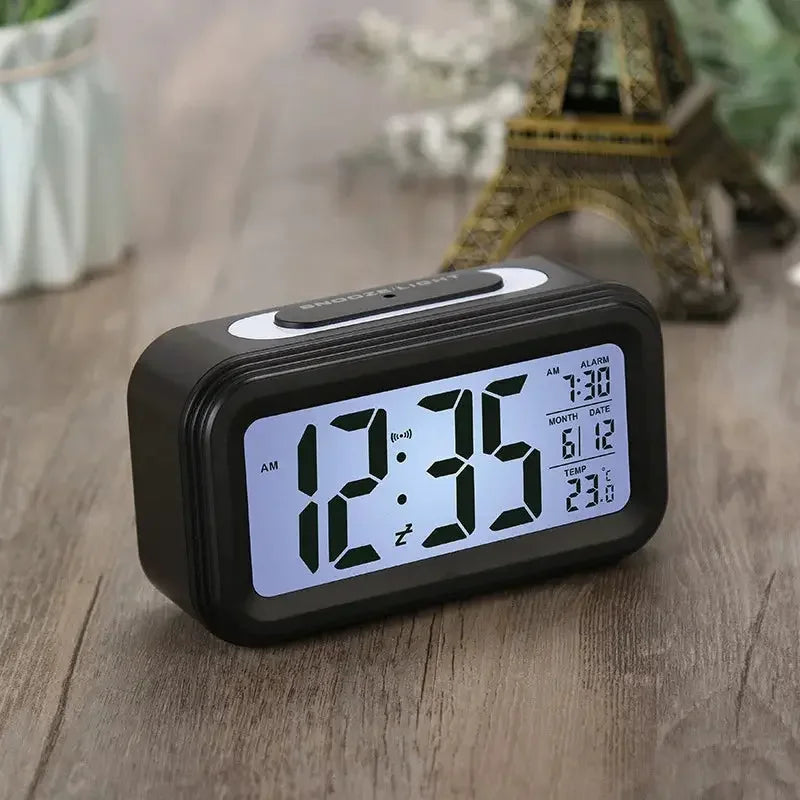 Digital Alarm Clock with Automatic Sensor, Date and Temperature Display, Table Clock for Students, Home, Office, Corporate Use - Confia