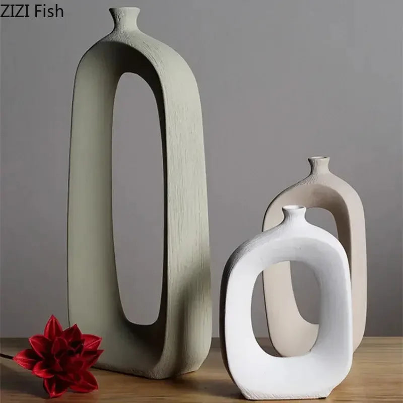 Ceramic Small Mouth Vase Flower Arrangement Dried Flower Vase Decorative Vases Ornament Decoration Crafts Home Accessories Vases - Confia