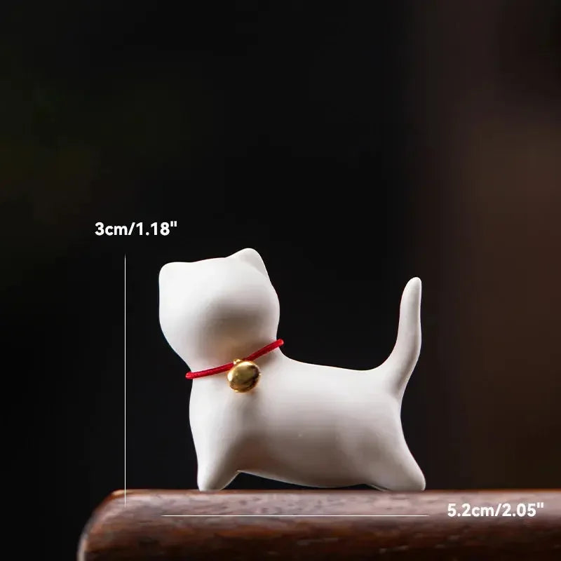 Ceramics Abstract Kawaii Cute Cat Kitten with Bell Tea Table Pet Desk Ornaments Animal Miniature Figurines Sculpture Home Decor - Confia