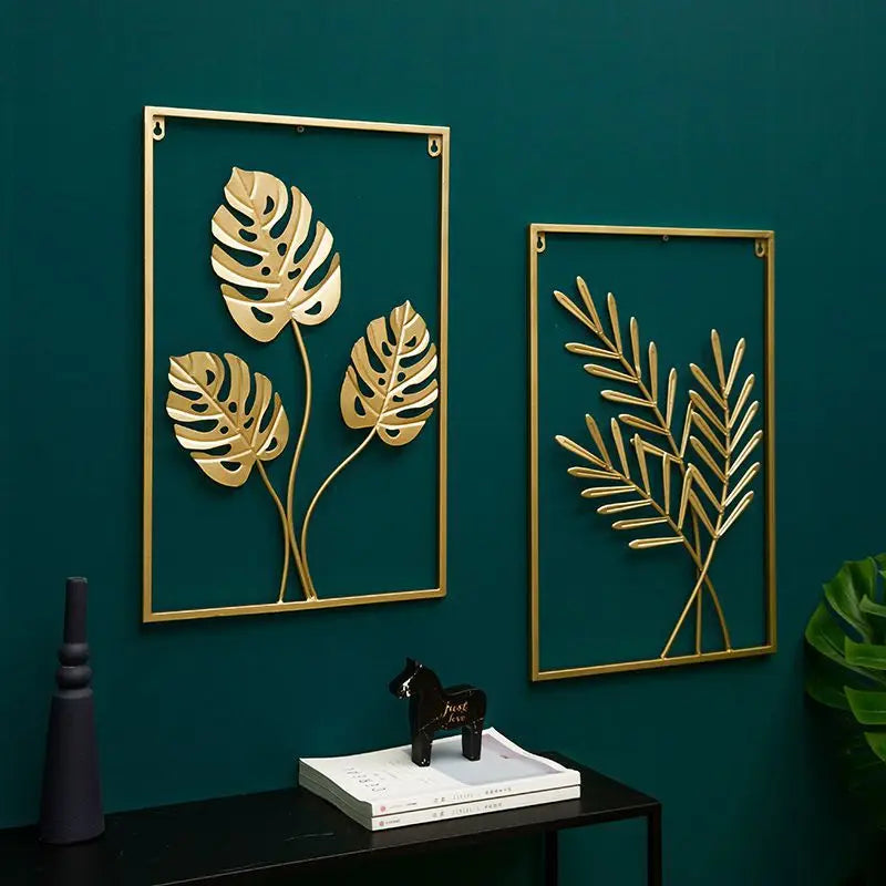 Metal Leaf Iron Wall Hanging Decor Palm Maple Leaves Plant Ginkgo Nordic Wall Pendant Mural Living Room Bedroom Home Decoration