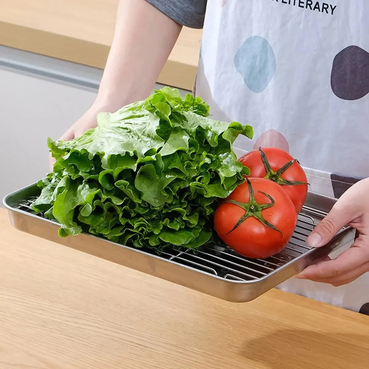 Stainless Steel Baking Pan Tray With Wire Rack Cake Baking BBQ Pan Tray Plate Oven Brownie Rack Cooking Roasting Grilling Tool - Confia