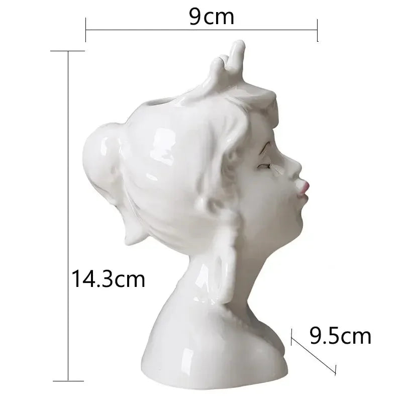 Ceramic Head Face Vase Small Lovers Kiss Statue Flower Pot White Black Modern Planter for Home Table Decoration Floral Art Gifts - Confia