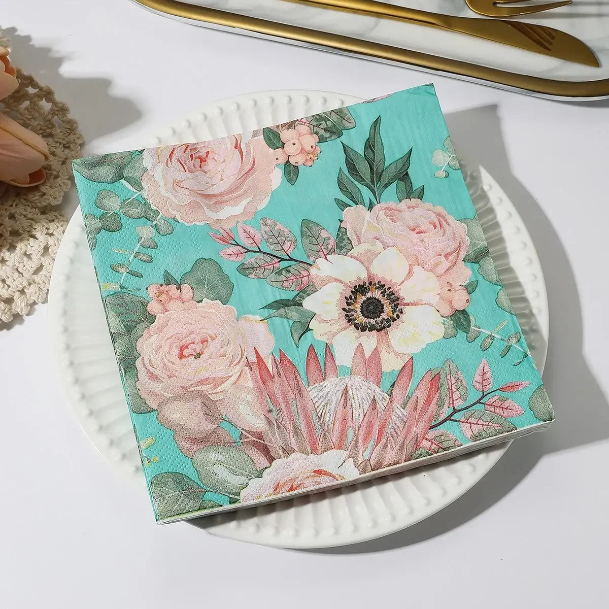 Flower Paper Napkins | Table Decorations | Art Decoupage Napkin | Disposable Birthday Party Serviettes - Confia - reusablefoodstoragebags confia