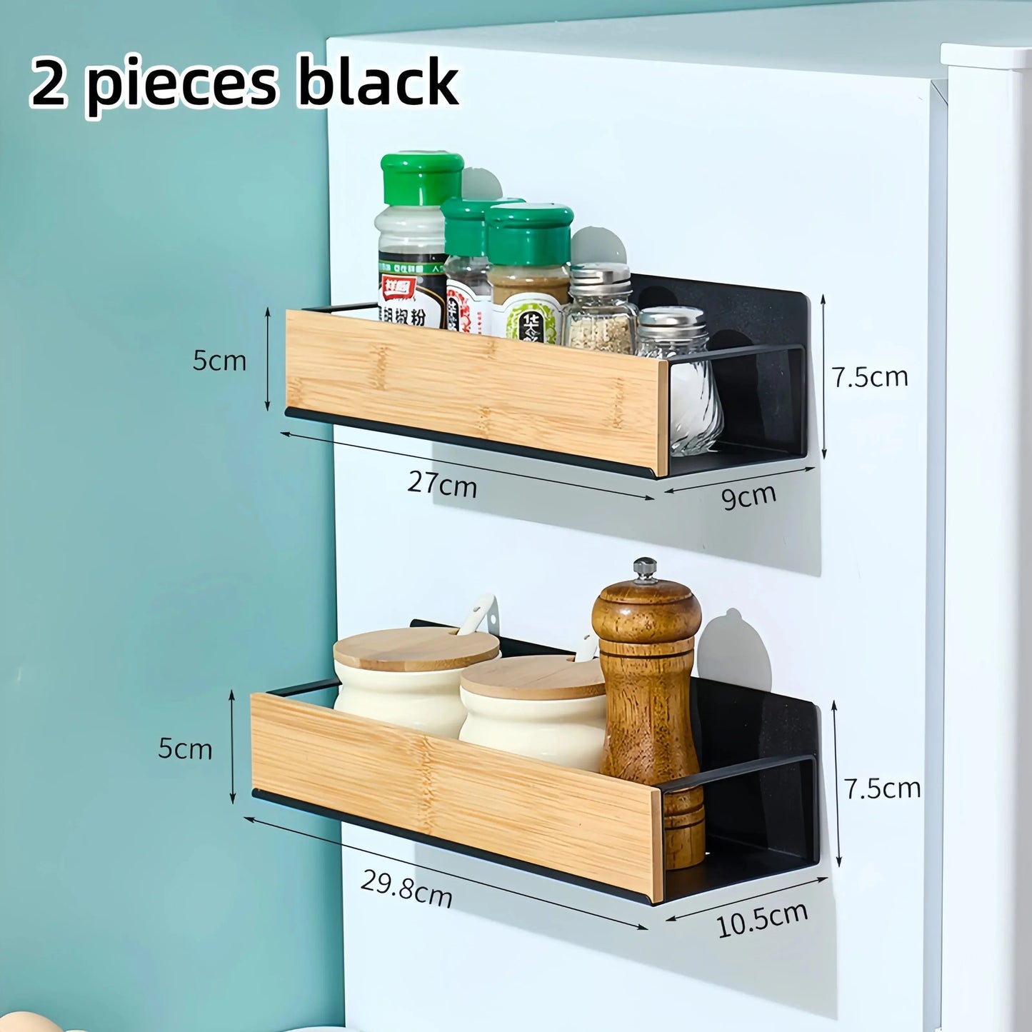 4 Pack Magnetic Spice Storage Rack Organizer for Refrigerator and Oven, Wood Fridge Organizers and Storage - Confia - reusablefoodstoragebags confia