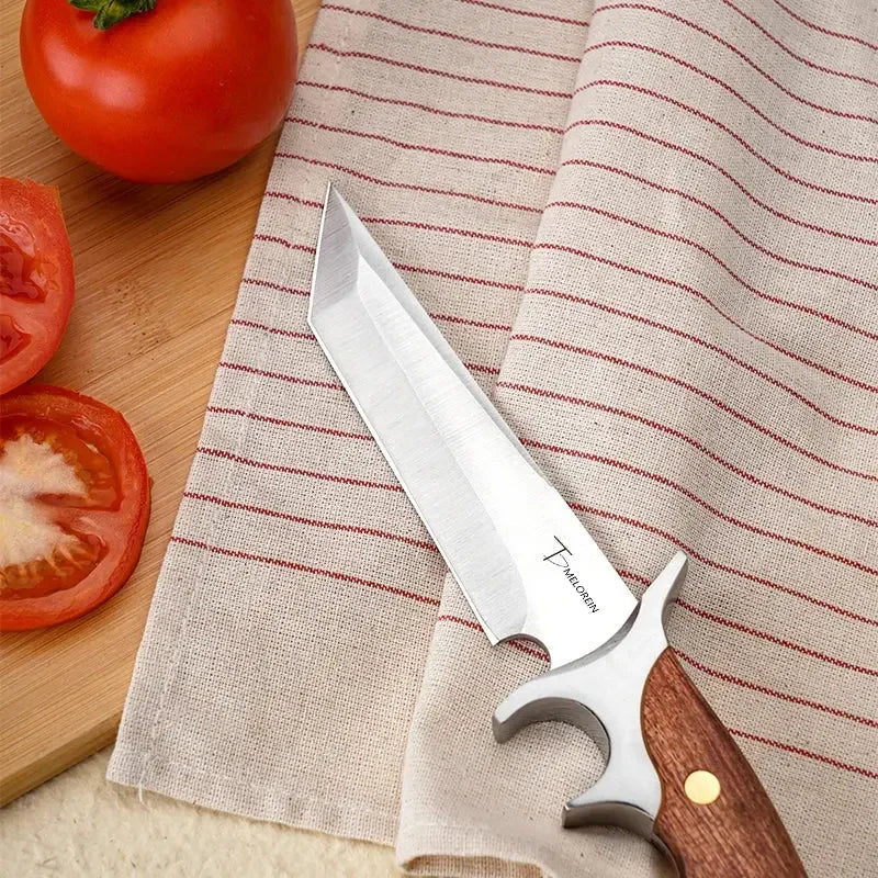 Sharp and durable knife - high carbon stainless steel blade and wooden handle - versatile knife for hunting, camping, fishing - Confia