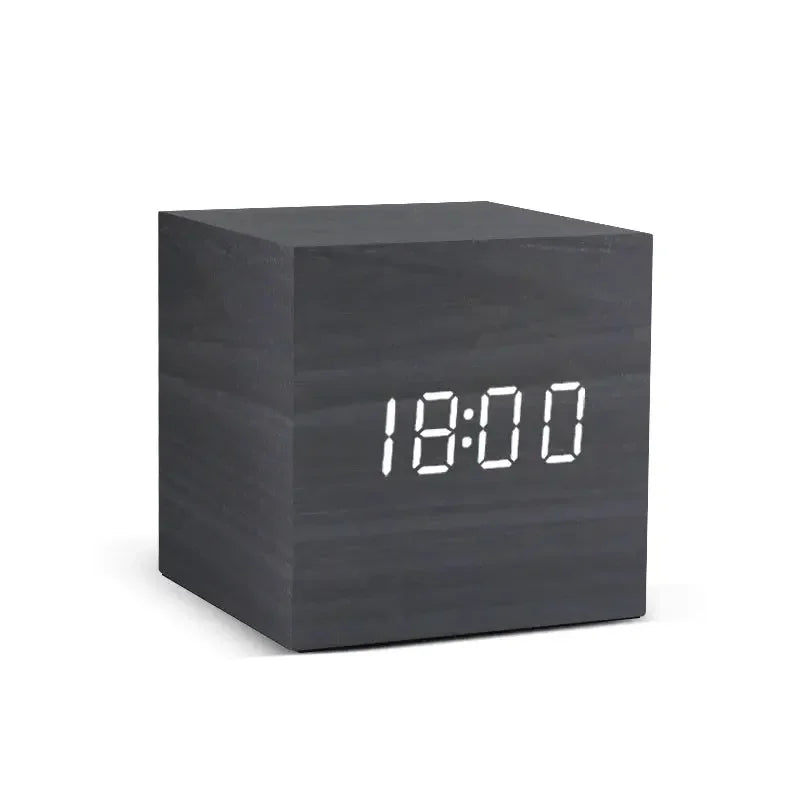Alarm Clock LED Wooden Watch Table Voice Control Digital Wood Despertador USB/AAA Powered Electronic Desktop Clocks - Confia