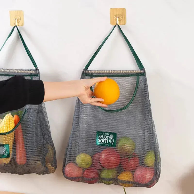 Reusable Storage Bags Kitchen Hanging Mesh Bag Home Fruit And Vegetable Storage Net Bag For Ginger Garlic Potatoes Onions Confia