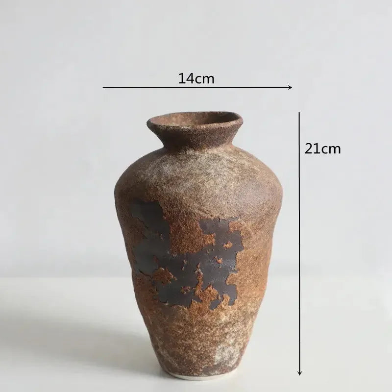 Ceramic Vase Coarse Ceramic Vase Flower Arrangement Retro Handmade Wabi Sabi Style Dry Flowers Zen Flower Arrangement - Confia