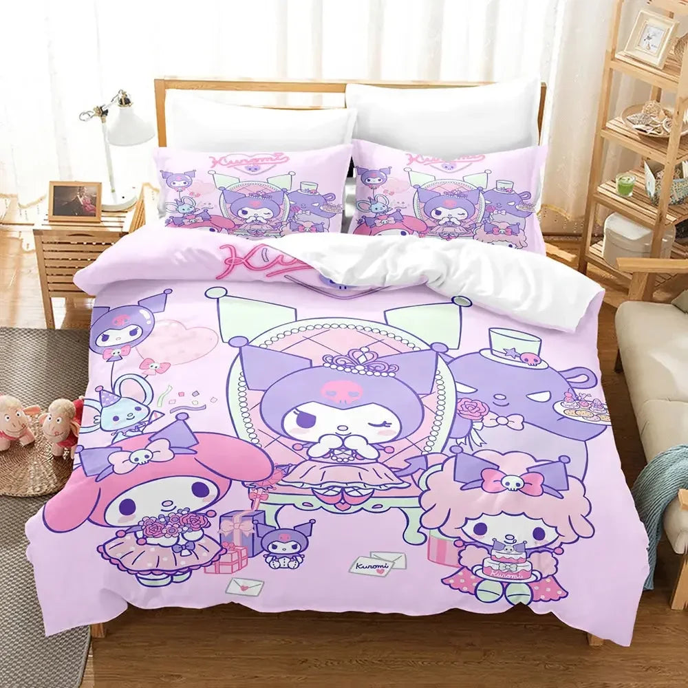 Cute Kuromi Comforter Bedding Sets Quilt Bed Cover Duvet Cover Pillow Case 2-3 Pieces Sets Kids Bedroom Decor - Confia - reusablefoodstoragebags confia