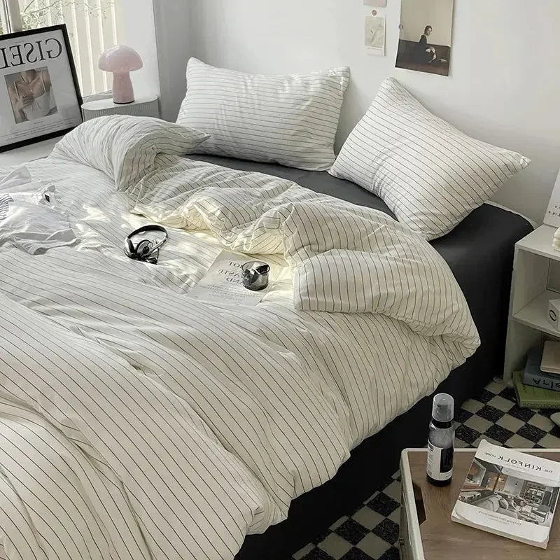 Bed Linen Bed Sheets Set Stripes Dots Duvet Cover Set - Confia - reusablefoodstoragebags confia