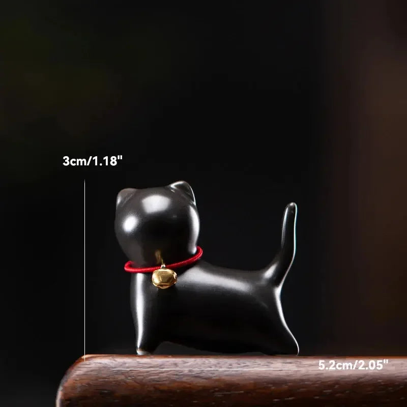 Ceramics Abstract Kawaii Cute Cat Kitten with Bell Tea Table Pet Desk Ornaments Animal Miniature Figurines Sculpture Home Decor - Confia