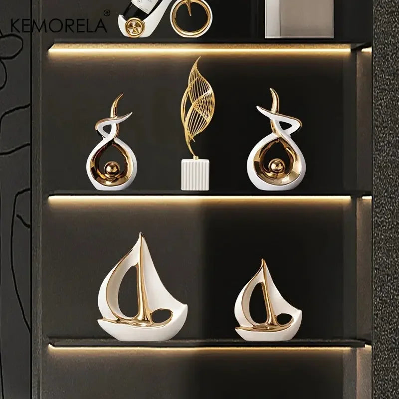 Ceramics Luxury Sailboat Sculpture Post-modern Living Room Ornaments Office Desk Accessories Decorative Boat Figurines Craft - Confia