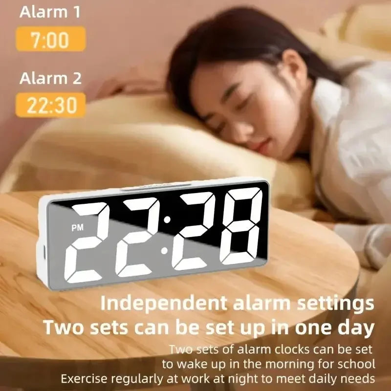 Latest Digital Clock LED Alarm Clock Bedroom Electronic Desktop Clock With Temperature Display Adjustable Brightness 12/24 Hours - Confia