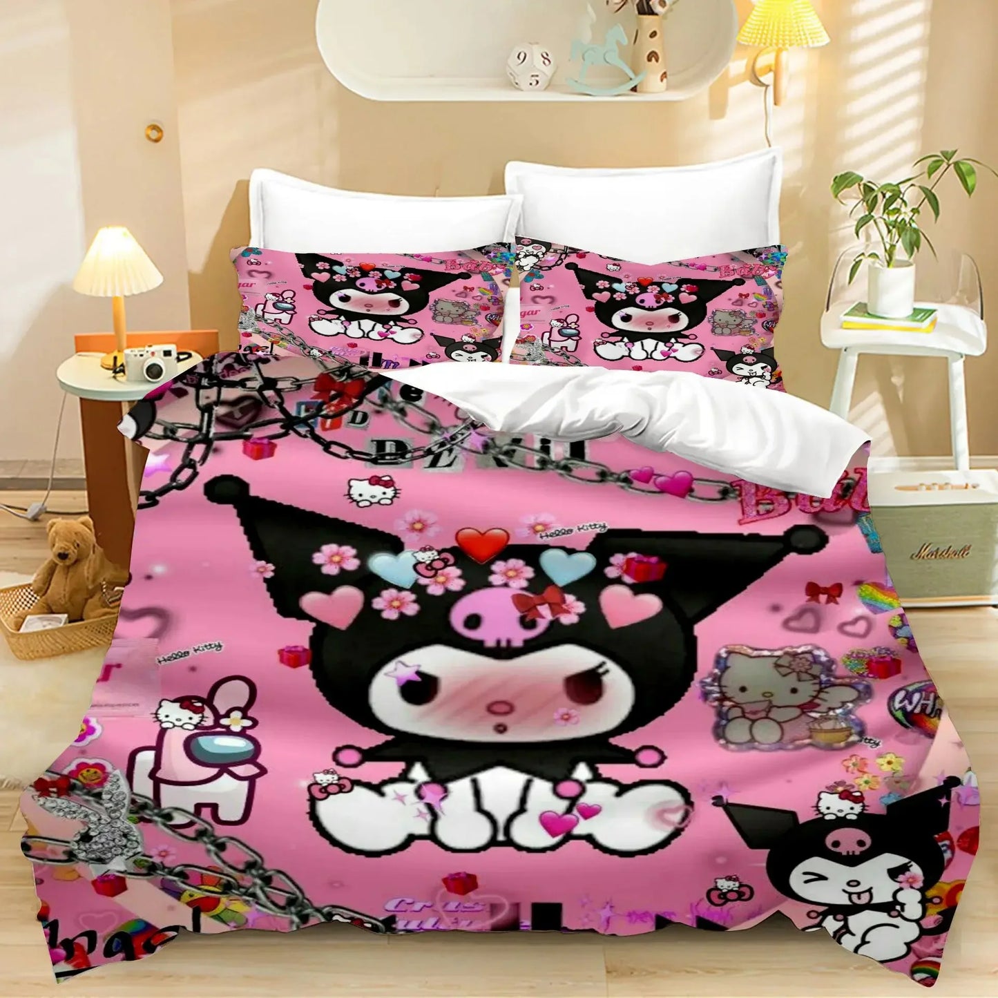 Cute Kuromi Comforter Bedding Sets Quilt Bed Cover Duvet Cover Pillow Case 2-3 Pieces Sets Kids Bedroom Decor - Confia - reusablefoodstoragebags confia