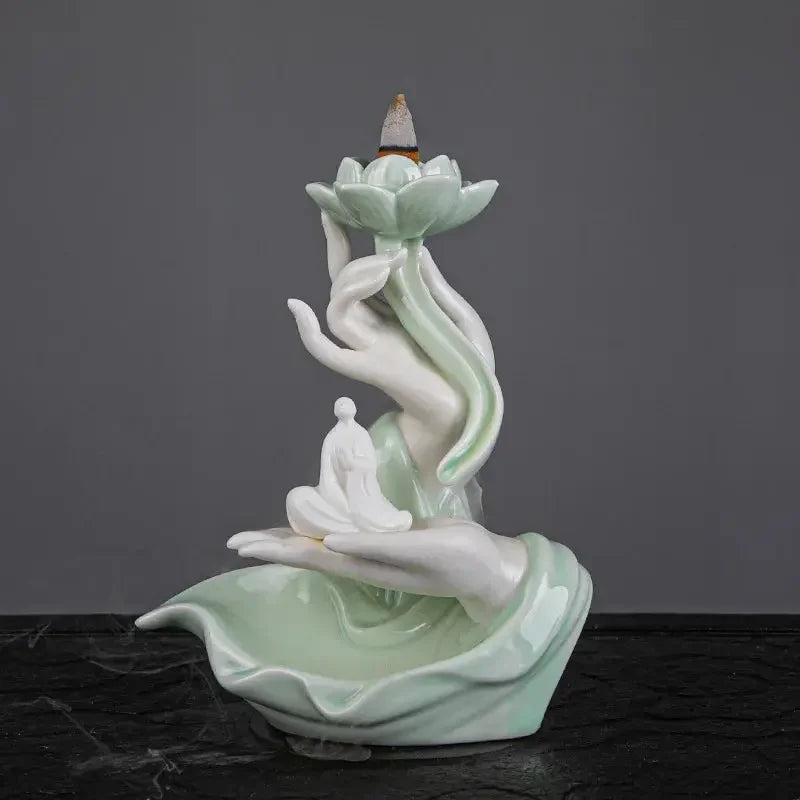 Ceramic Backflow Incense Stove Zen Buddha Hand Creative Home Agave Incense Incense Stove Incense Plate Accessories - Confia