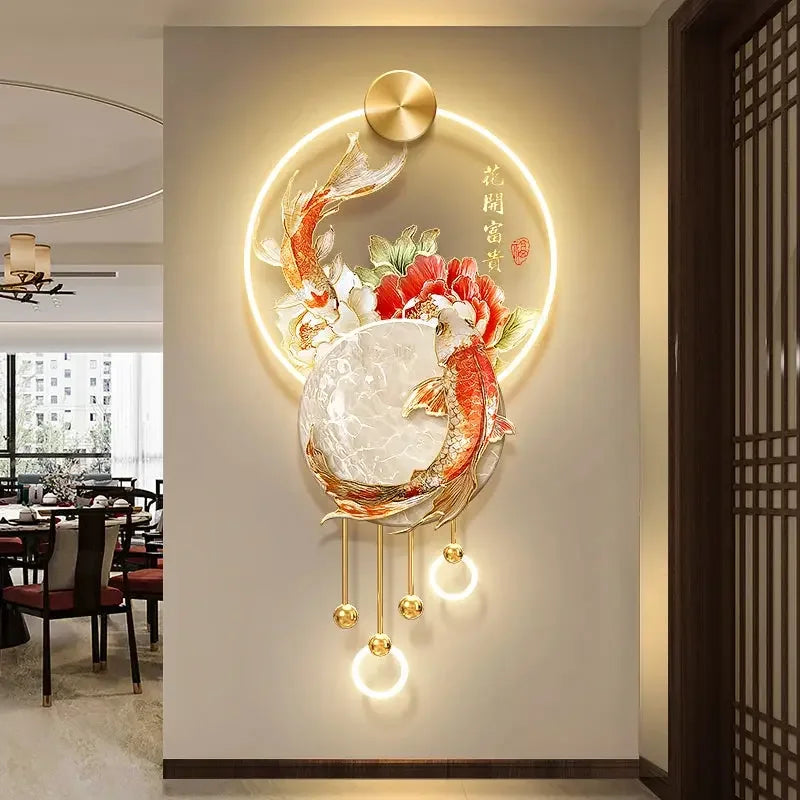 Flowers Bloom A Living Room Bedroom Study Decoration Painting Koi Fish Corridor Hanging Painting New Chinese Style Mural Lights - Confia