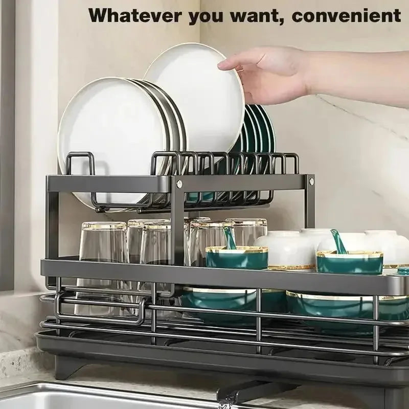 Simple Trending Dish Rack for Kitchen Counter, Large Capacity Dish Rack with Utensil Holder, Cutting Board Holder, Drain Board Tray for Kitchen Counter Storage - Confia - reusablefoodstoragebags confia