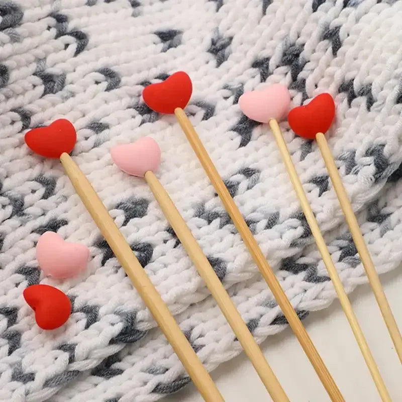 Knitting Needle Caps Point Needle Stoppers Heart Shaped Stitches Stoppers Cute Small Needle Caps Crochet Knitting Accessories - Confia