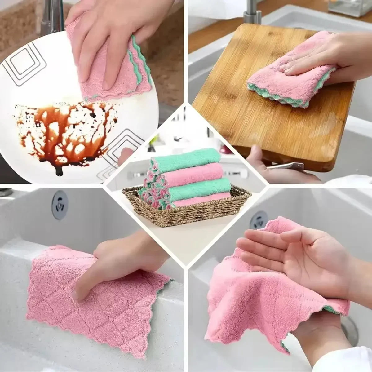 Household Kitchen Cleaning Towels/Dishwashing Cloths Cleaning Cloth, Microfiber Dishcloth, Dish Washing Towels, Quick Dry Thicken Towel Rag Wipe for Kitchen & Bathroom (5 or 10 pieces) - Confia - reusablefoodstoragebags confia