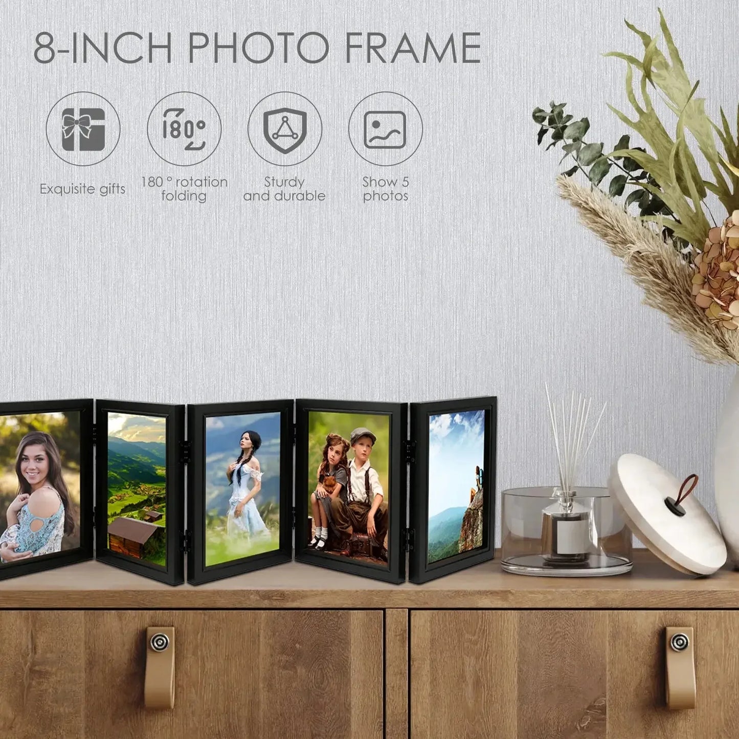 Hinged Picture Frame with Glass 5 Photos Folding Photo Frame 180° Foldable Desk Picture Frame Dustproof Folding Hinged Picture - Confia
