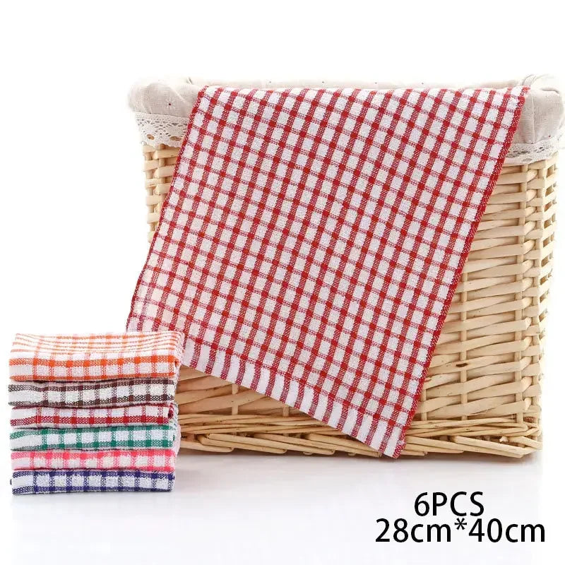 6PCS 28*40cm Cotton Kitchen Towel Absorbent Clean Dish Towels Kitchen Cleaning Cotton Checkered Pattern, Multi-Color - Confia - reusablefoodstoragebags confia