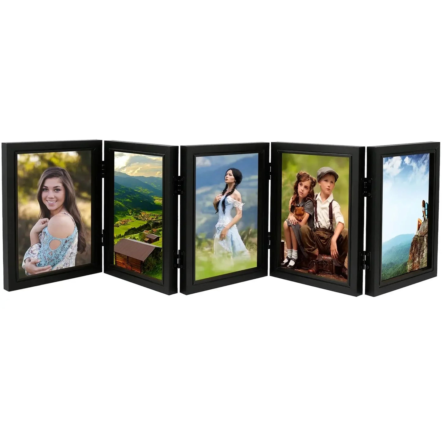 Hinged Picture Frame with Glass 5 Photos Folding Photo Frame 180° Foldable Desk Picture Frame Dustproof Folding Hinged Picture - Confia