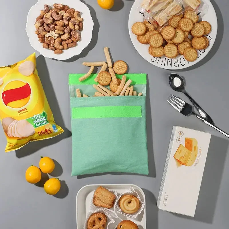 Reusable Sandwich Storage Bag TPU Lining Velcro Snack Bags for Kids Washable Waterproof Food-Safe Reusable Snacks Bags Confia