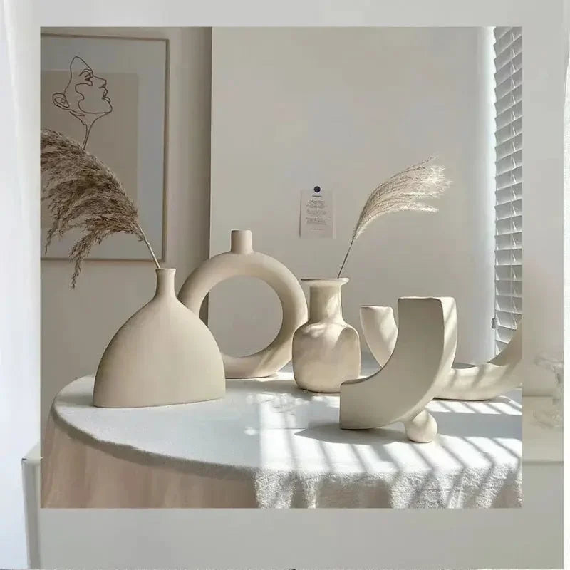 Modern Simple Ceramic Art Vase Dried Flowers Flower Arrangement Ornaments Living Room TV Cabinet Bedroom Desktop Home Decoration - Confia