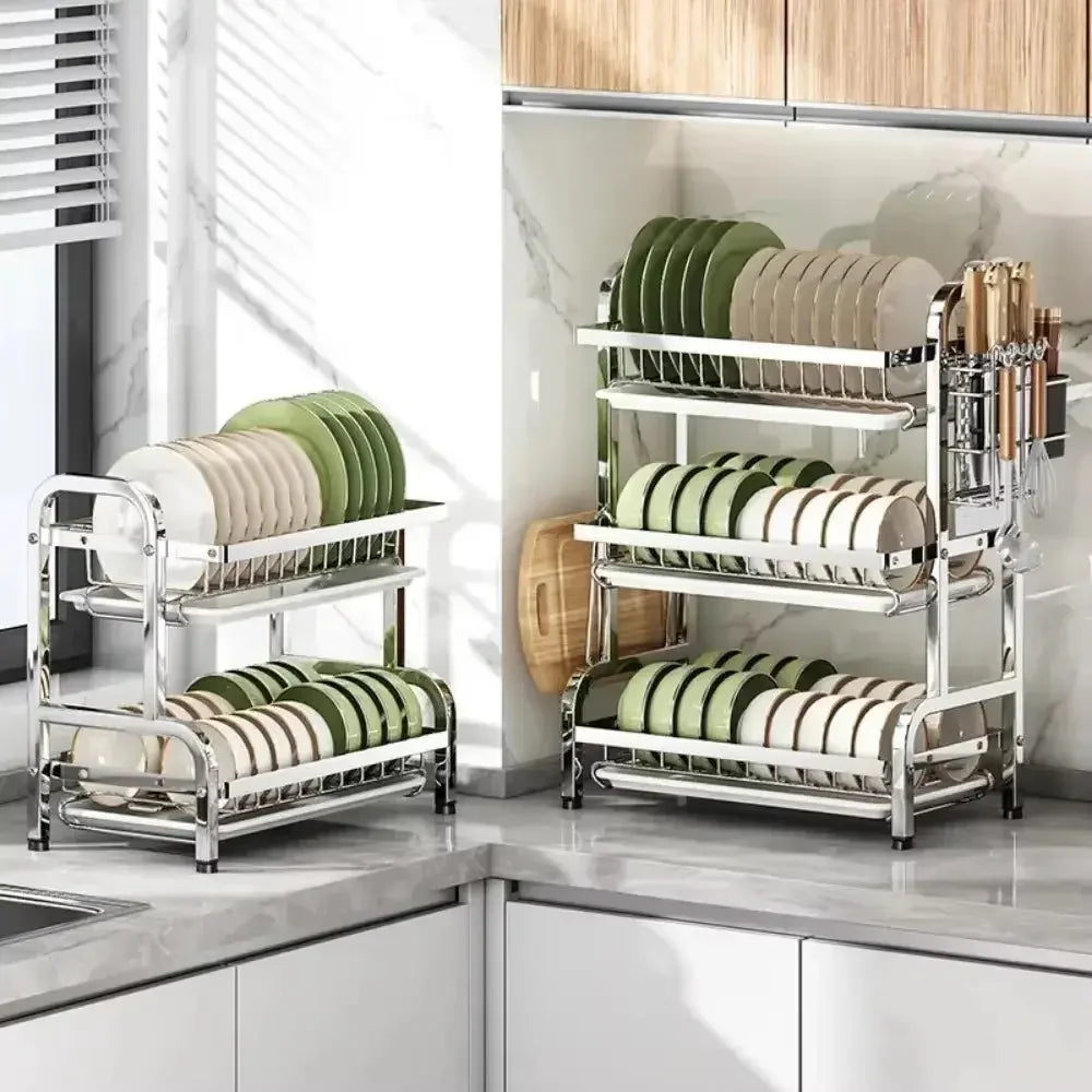 Simple Trending Dish Rack for Kitchen Counter, large Capacity Dish Rack with Utensil Holder, Cutting Board Holder, Drain Board Tray for Kitchen Counter Storage - Confia - reusablefoodstoragebags confia