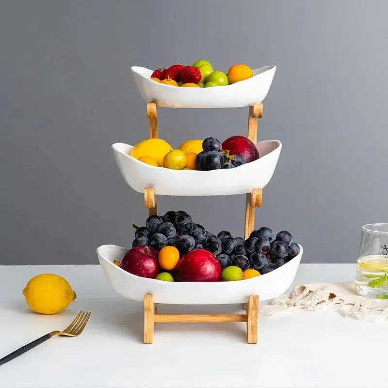 Ceramic Living Room Home Three-layer Fruit Plate Candy Dish Creative Modern Dried Basket Snack Snack Trinket Dish - Confia