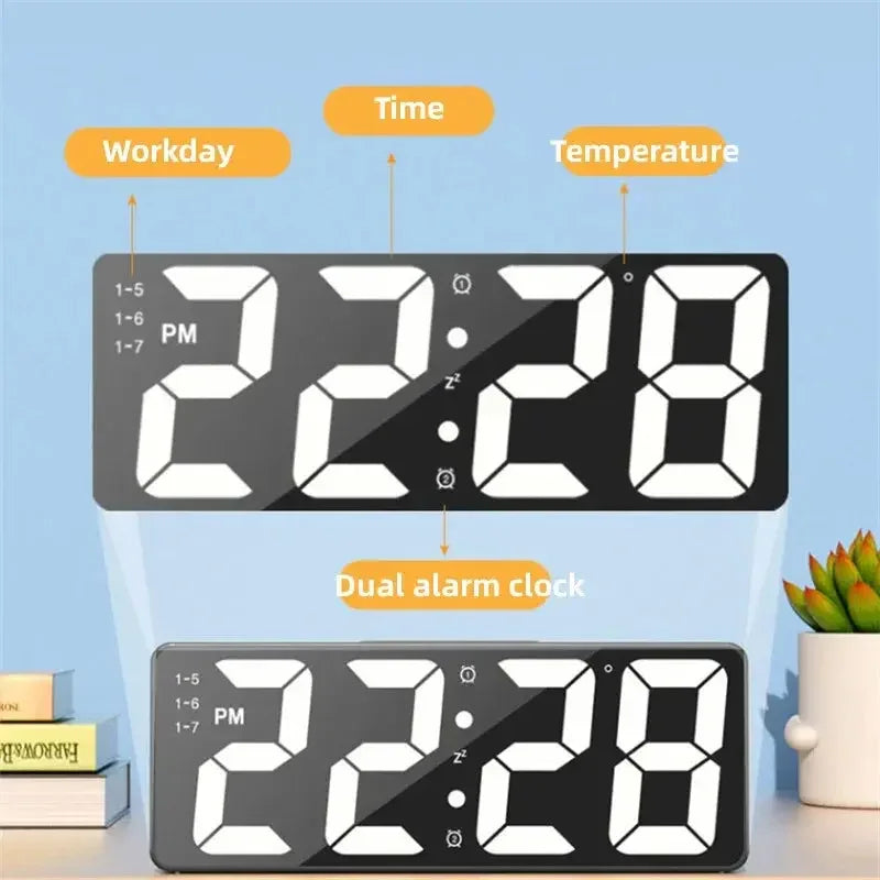 Latest Digital Clock LED Alarm Clock Bedroom Electronic Desktop Clock With Temperature Display Adjustable Brightness 12/24 Hours - Confia