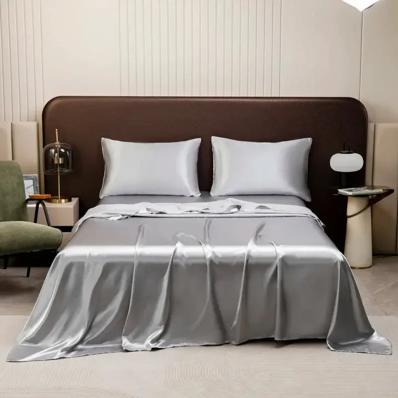 Satin Bed Sheet Sets for Summer Silky Smooth Top Sheet with Pillowcase Single/Queen/King Ice Cooling Flat Bed Sheet Sets - Confia - reusablefoodstoragebags confia