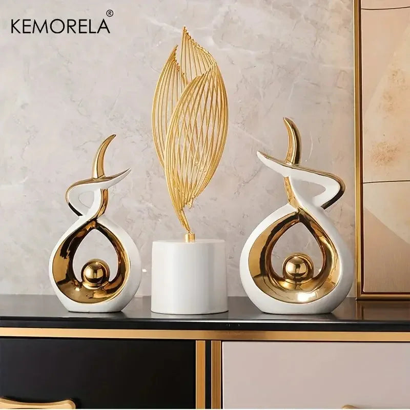 Ceramics Statue Exquisite Home Decor Modern Abstract Art Statue Ornaments Sculpture Decoration for Living Room Table Centerpiece - Confia
