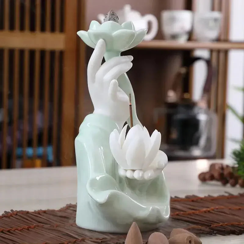 Ceramic Backflow Incense Stove Zen Buddha Hand Creative Home Agave Incense Incense Stove Incense Plate Accessories - Confia