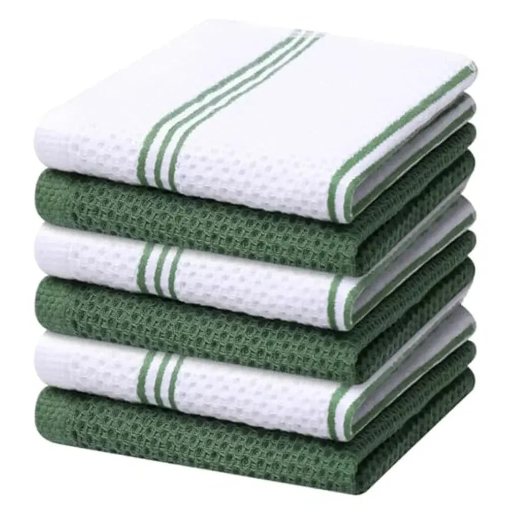 Kitinjoy 4/6pcs Cotton Towel For Kitchen Waffle Weave Stripe Kitchen Towel Absorbent Dishcloth Soft Drying Home Cleaning Cloths - Confia - reusablefoodstoragebags confia