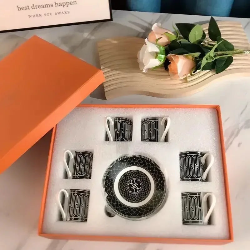 12Pcs Gift Box Set Striped Dot Ceramic Espresso Coffee Cup Tea Milk Drinking Cups with Handle Mug for Office Dishwasher & Microwave Safe | Daily Use & Gifting Items - Confia