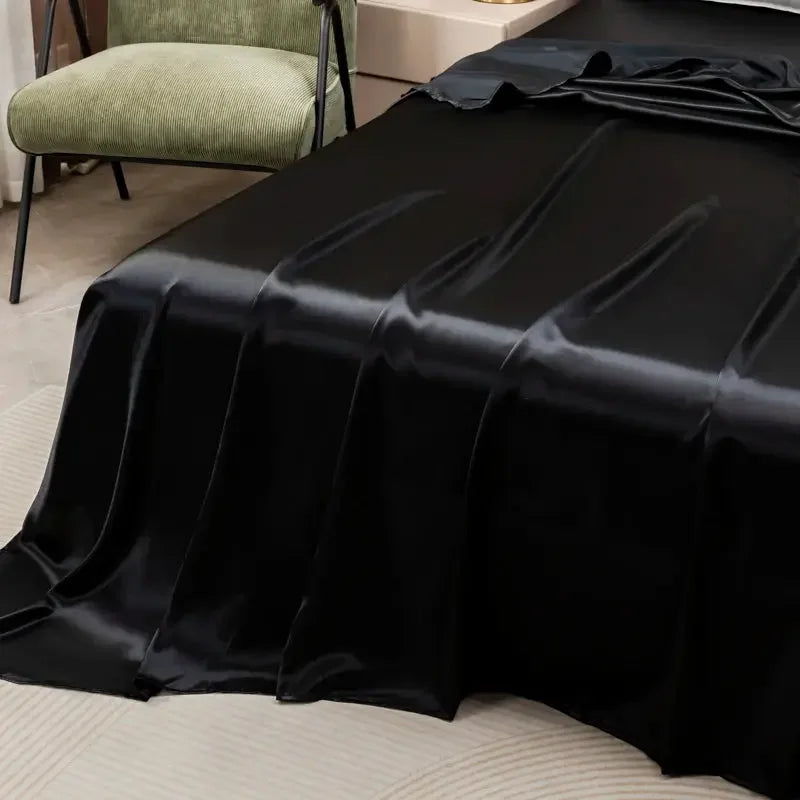 Satin Bed Sheet Sets for Summer Silky Smooth Top Sheet with Pillowcase Single/Queen/King Ice Cooling Flat Bed Sheet Sets - Confia - reusablefoodstoragebags confia