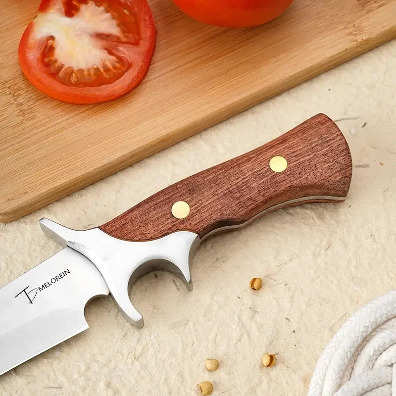 Sharp and durable knife - high carbon stainless steel blade and wooden handle - versatile knife for hunting, camping, fishing - Confia