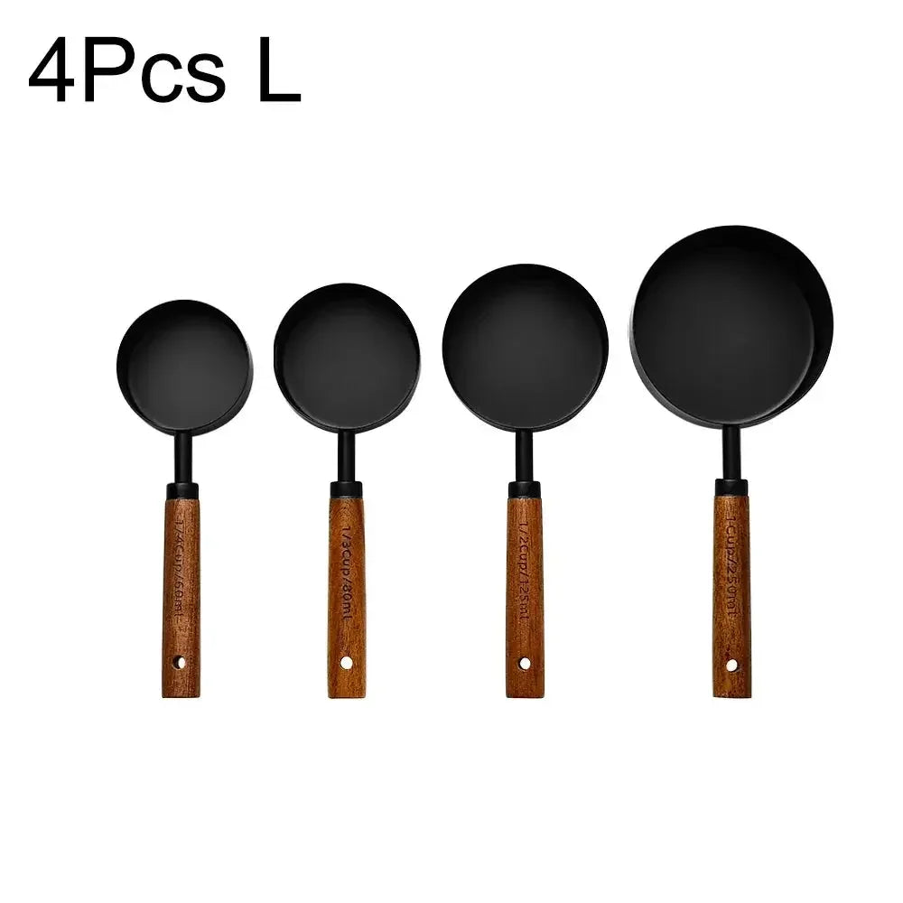 1/4/8pcs Stainless Steel Measuring Spoons With Scale Wooden Handle Household Kitchen Dining Bar Baking Tools Measuring Cups - Confia