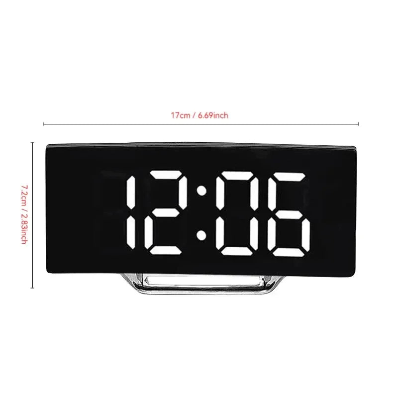 Alarm Clock Digital LED with Modern Curved Design, USB power supply, Bedside Clock with Temperature and Humidity Display ideal for Bedrooms, Kids - Confia