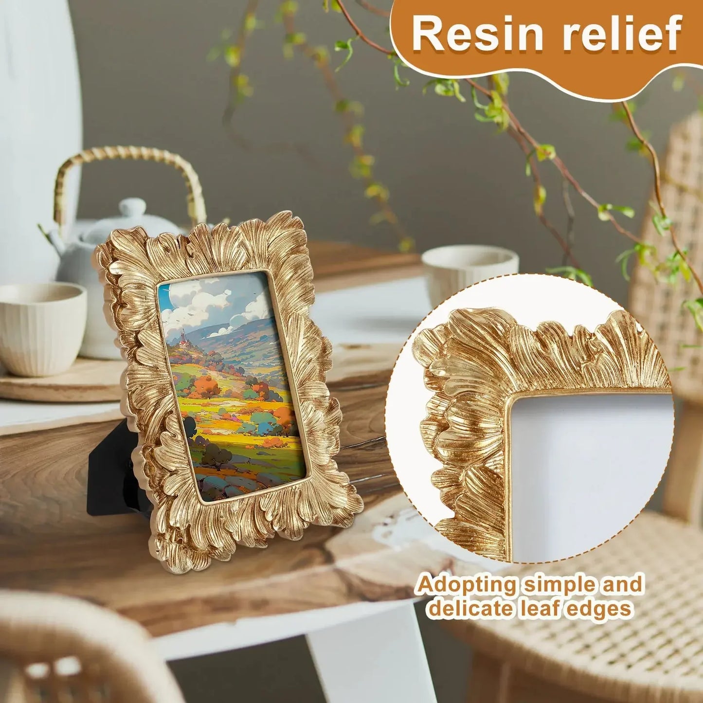 Picture Frame Antique Leaf Embossment Photo Frame with Protection Glass Vintage Decorative Frames Perfect for Home Decor, Unique Gift Idea, Durable, Birthday, Wedding, Return Gift - Confia