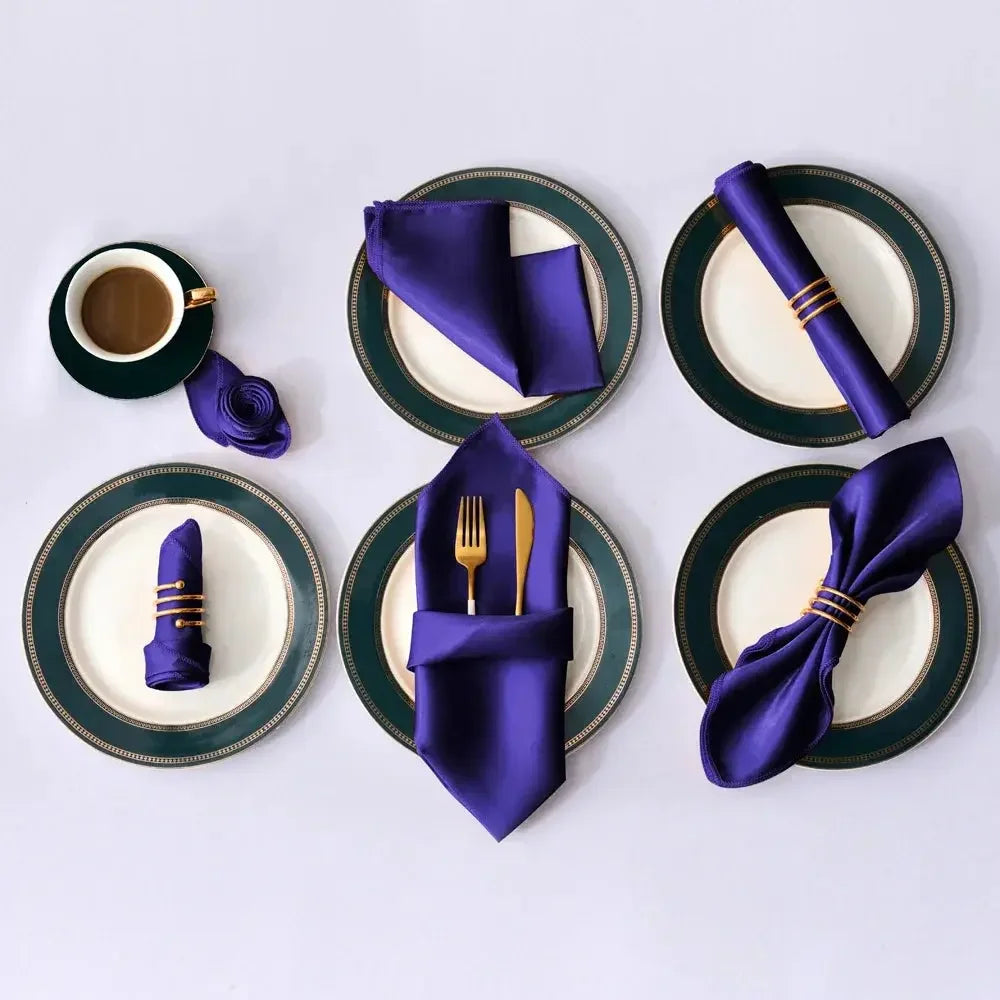 12Pcs 30*30cm Square Satin Table Napkin | Hotel Serving Table Napkins | Washable Handkerchief | Wedding Birthday Banquet Decoration - Confia - reusablefoodstoragebags confia