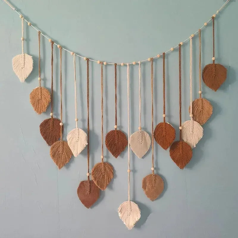 Boho Home Decoration, Macrame Tapestry Macrame Leaf Feather Wall Hanging Decor for Living Room Bedroom, Boho Wall Art Home Decor - Confia