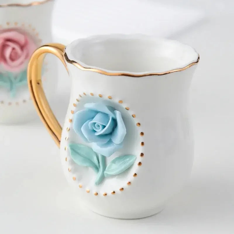 Ceramic rose cup, coffee cup plate set, handmade ceramic flower cup Gift for Women - Confia