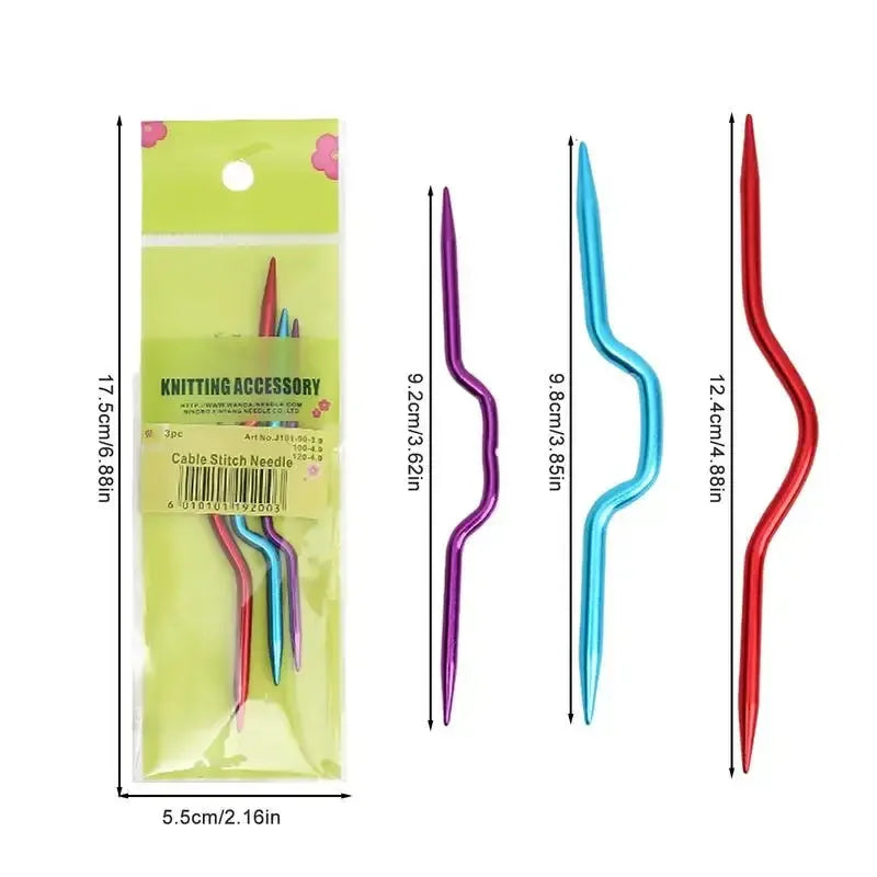 Knitting Needles For Sweaters Bent Metal Knitting Needles 3PCS Plastic Mixed Color Safety Pin Cable Knitting Bent Weaving Needle Hooks - Confia
